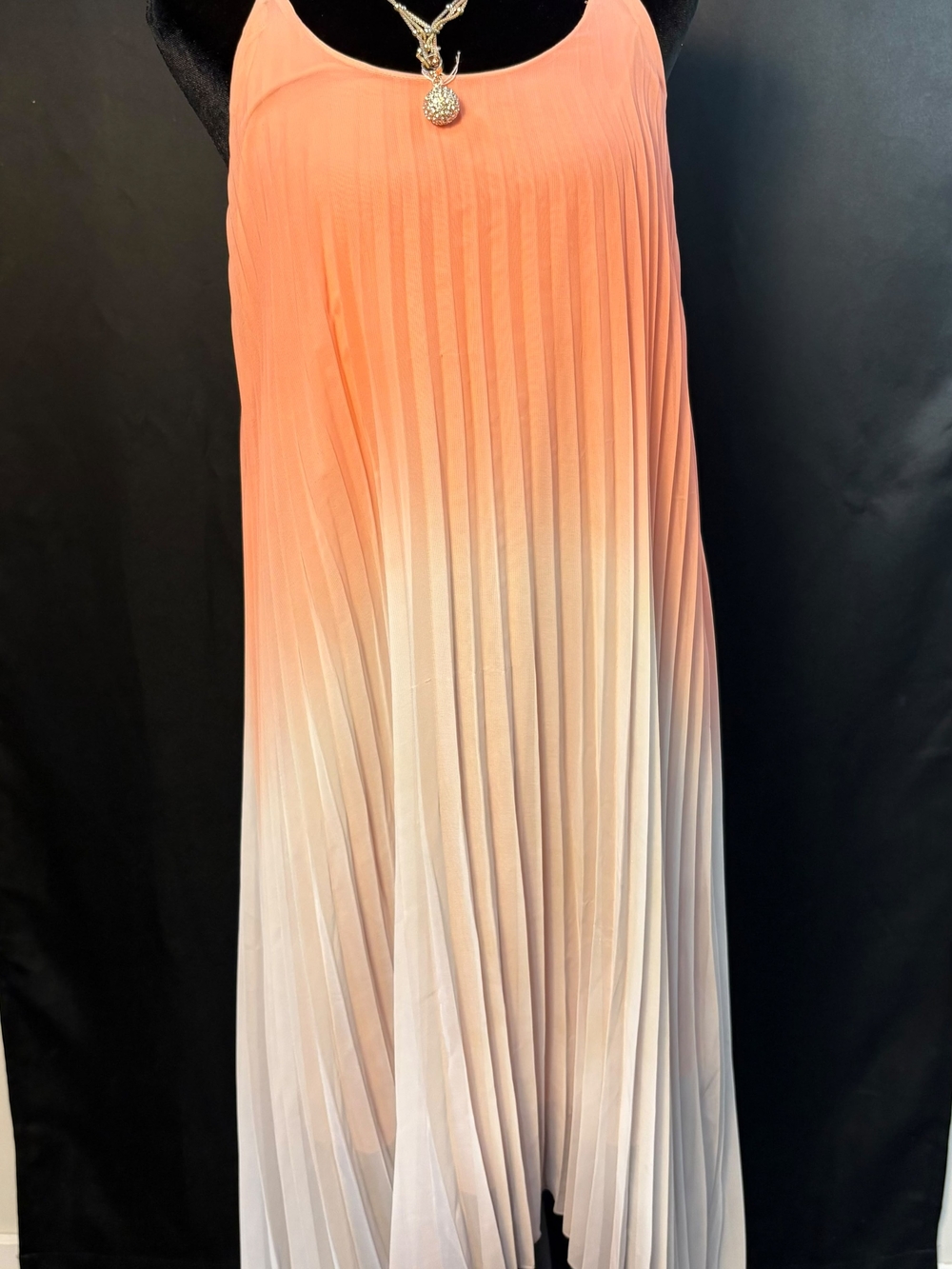 Pleated Ombre Maxi Skirt - Coral to Cream